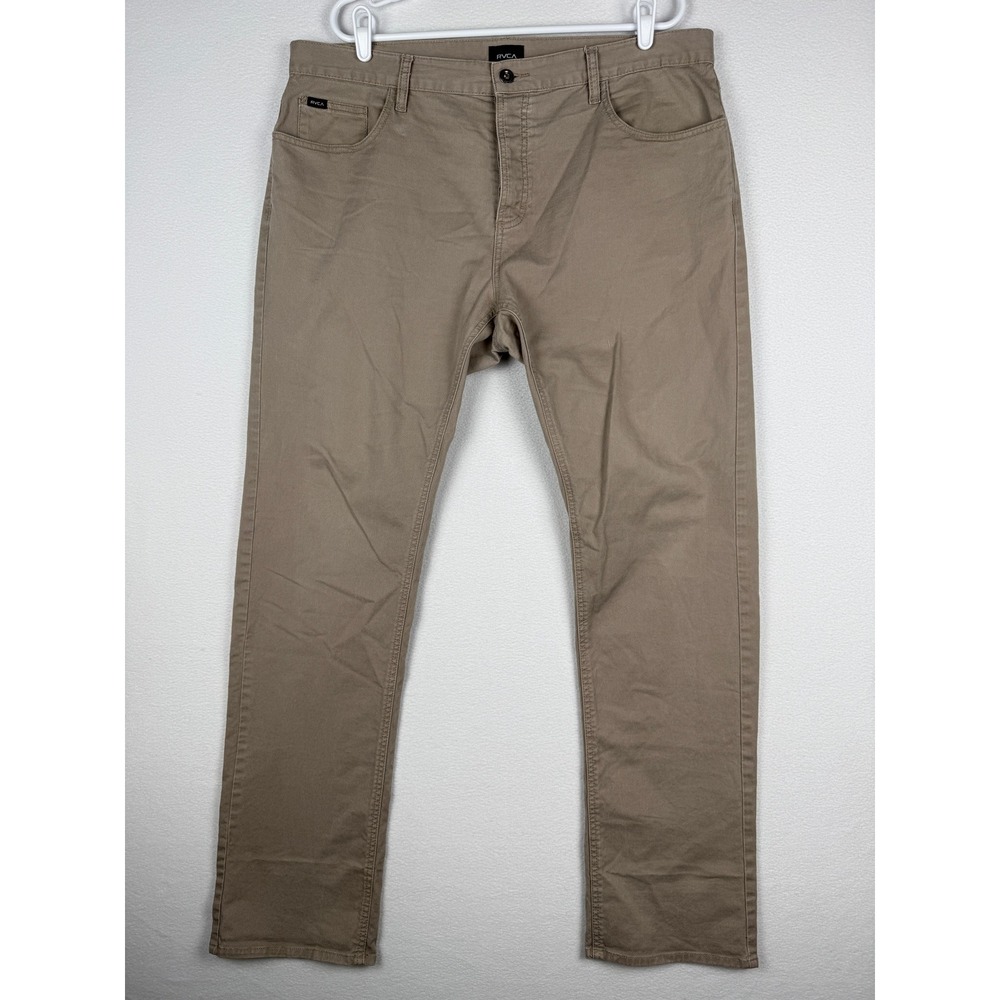 RVCA Stay Pant Mens 38 Tan Khaki Button Fly M3306SRP Skater Streetwear